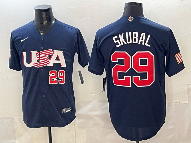 Men 2026 World Cub USA #29 Skubal Blue Nike MLB Jersey style 004